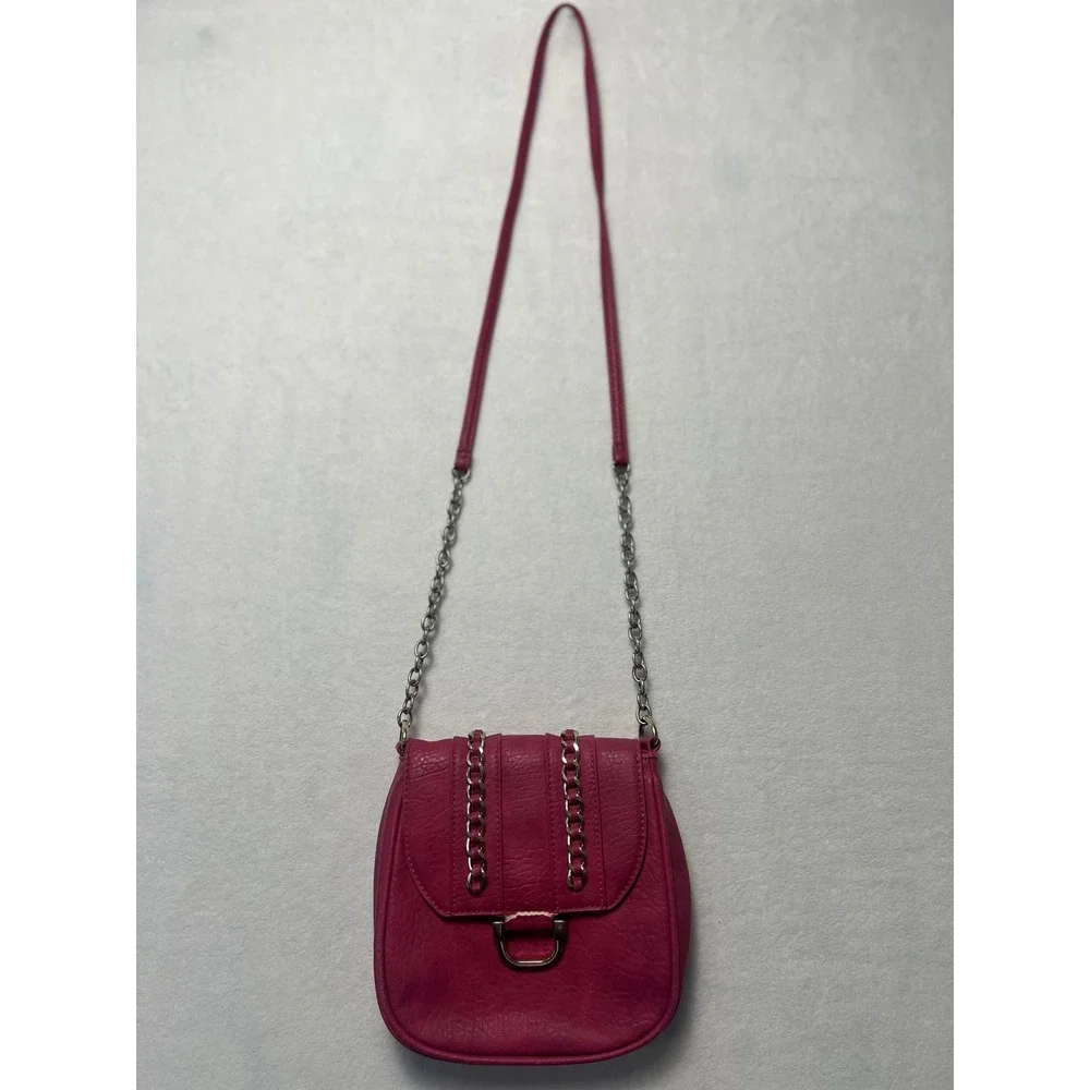 Charming Charlie Small Crossbody Bag Pink Faux Leather Chain Detail Y2K Style